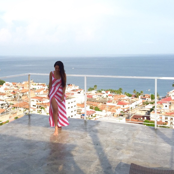 $120 BEBE Pink White Stripe Maxi Dress size XS - Picture 3 of 3